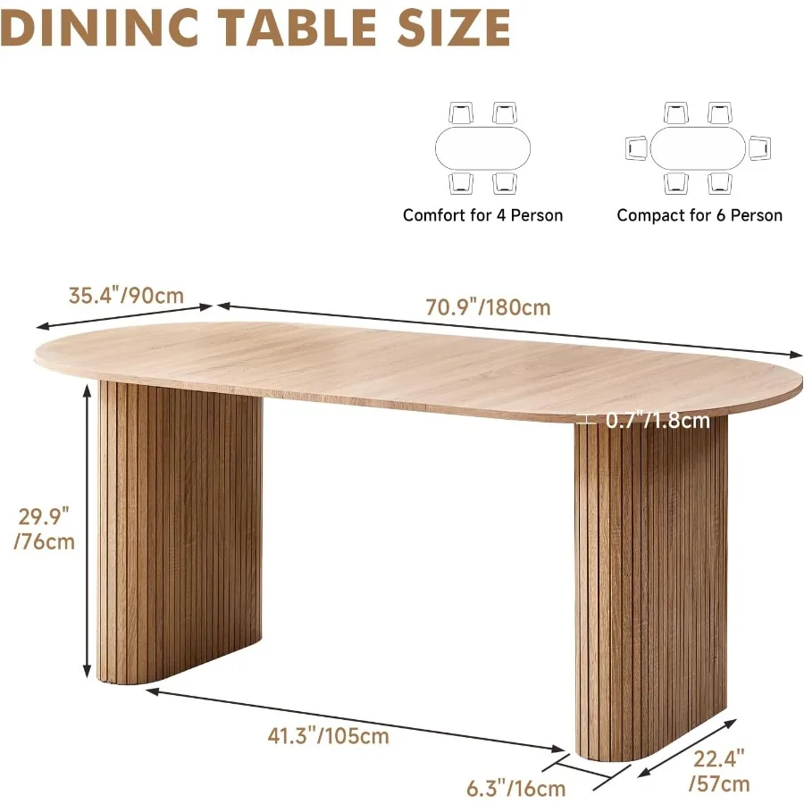 Oval dining table for 4-6 persons, natural wood finish, durable solid wood construction, elegant minimalist design for modern d
