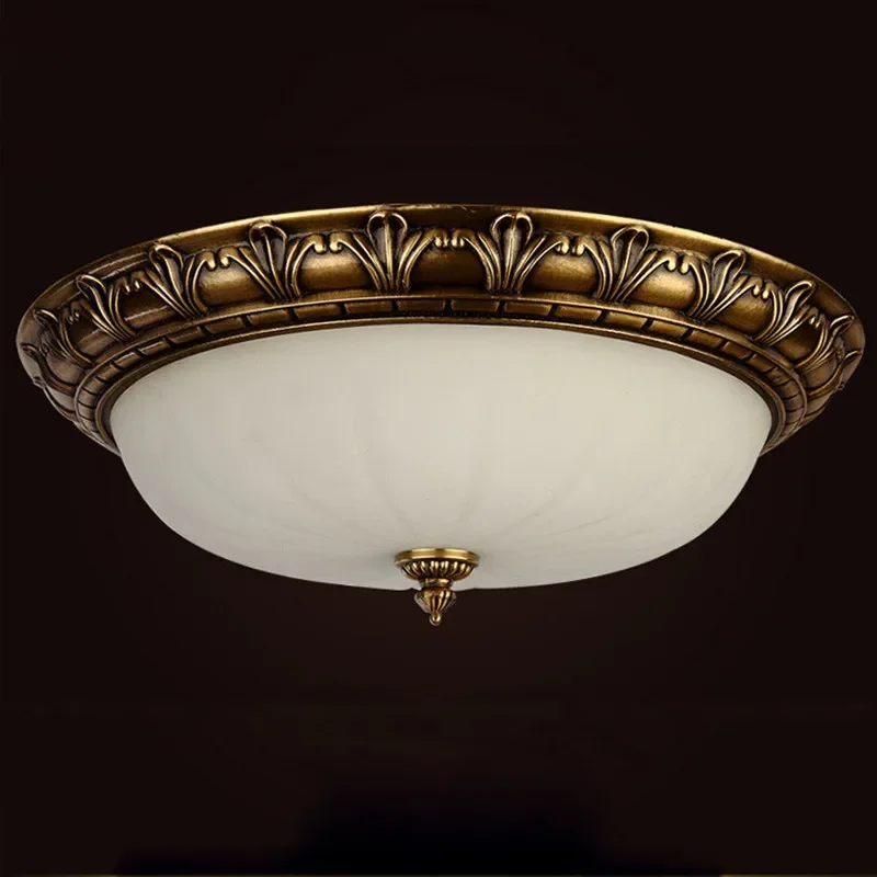 الأوروبي E27 نحت النحاس ضوء السقف زجاج مستدير عاكس الضوء الكلاسيكية خمر غرفة المعيشة غرفة نوم مقهى مطعم مصباح معلق #2