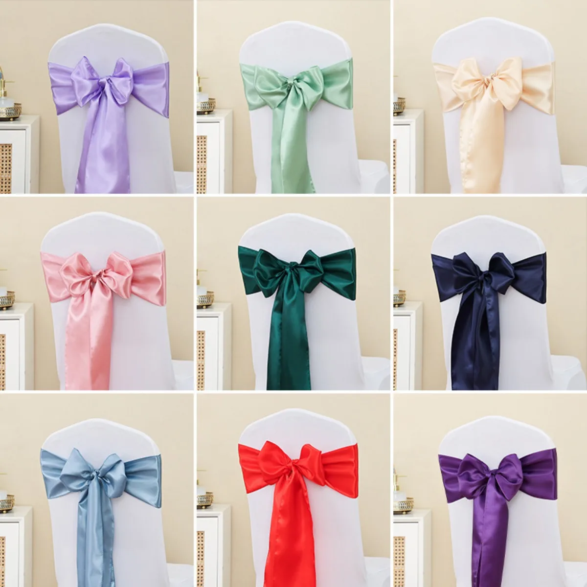 

Chair Sashes Satin Chairs Bows for Wedding Birthday Party Restaurant Chair Ribbons Ties Fitted Banquets Folding Chairs Decor
