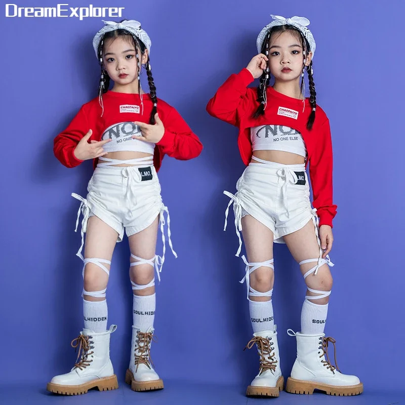 Girls Hip Hop Crop Top Hot Pants Cool Outfits Child Streetwear Sweatshirt Street Dance Shorts Kids Jazz Costumes Clothes Sets