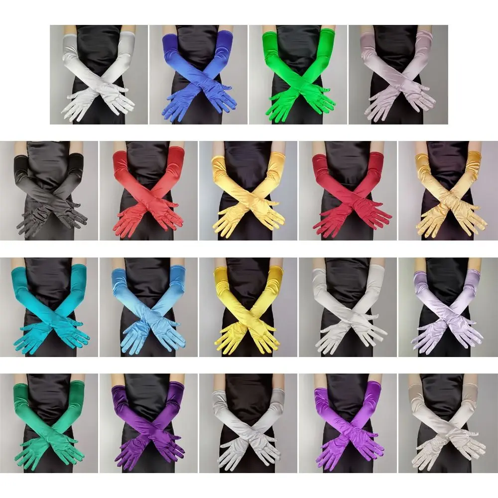 جديد إمرأة أنيق طويل قفاز من الساتان لون الحلوى 55 سنتيمتر واقية من الشمس القيادة قفاز خمر فستان الزفاف مطاطا القفازات النساء #3