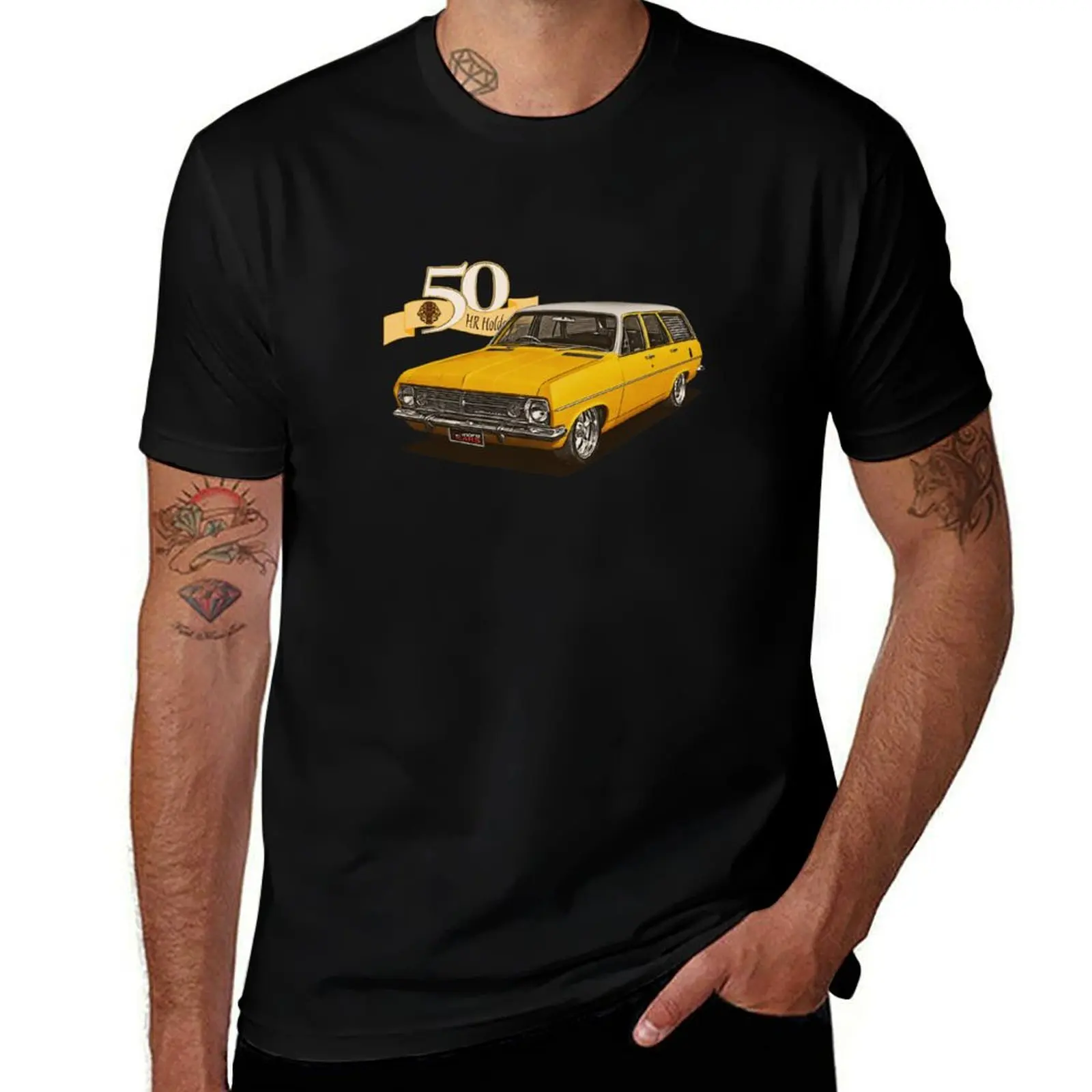 

HR Holden Station Wagon - 50th Anniversary - Yellow & White T-Shirt quick-drying plus size clothes men graphic t shirts