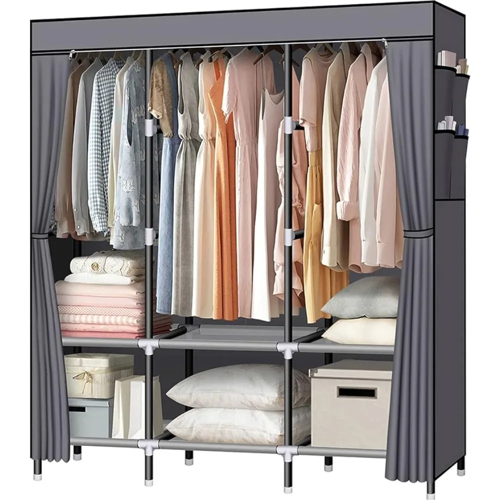 

LOKEME Portable Closet, Portable Wardrobe Non-Woven Fabric, Stable and Easy Assembly Grey Portable Closets for Hanging Clothes