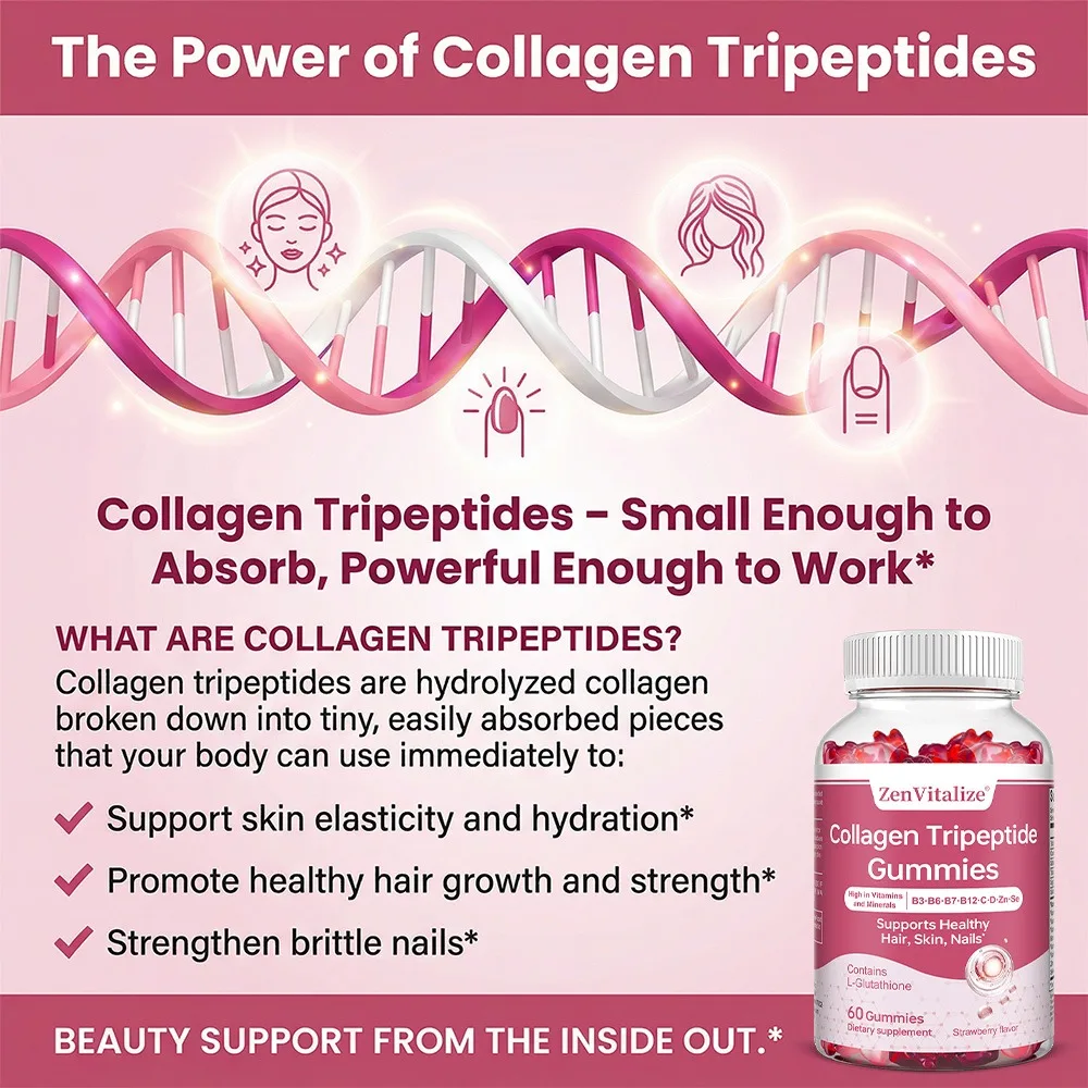 Collagen Gummies with Biotin Vitamin B3 B6 B7 B12 C D for Hair Skin Nails Joint Immune Digestion Women Men Strawberry Flavor view 6