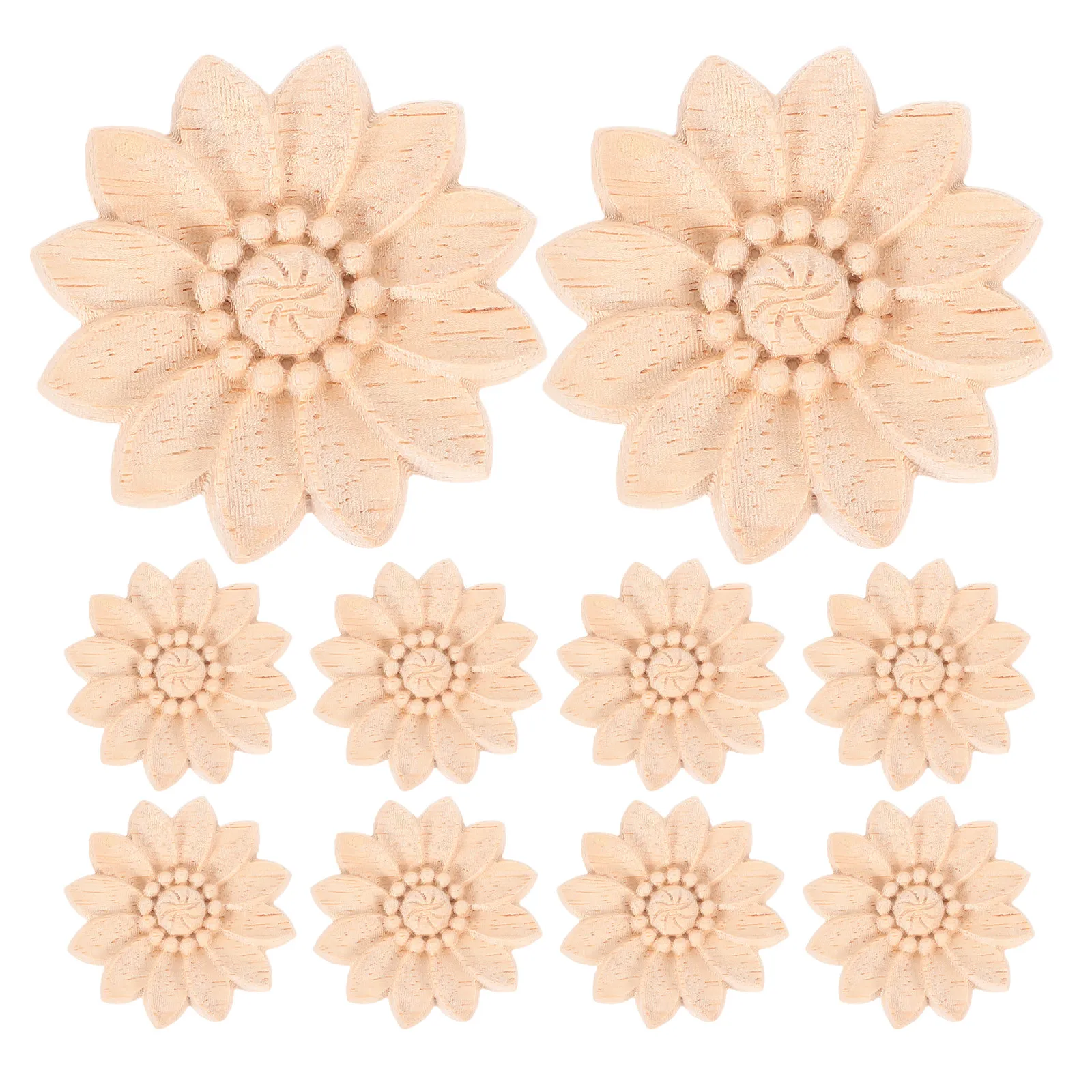 

10Pcs Decorative Wood Onlay Appliques Carved Flower Design Unfinished Natural Wood for Kitchen Cabinet Dresser Door DIY Home