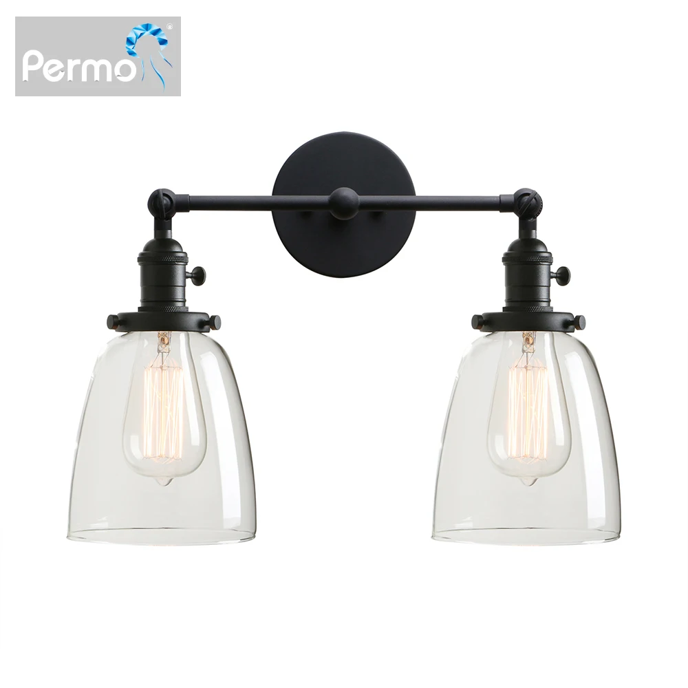 

Permo 2-Light Vintage Style Industrial Wall Light Sconce Light Fixture with 5.6Inches Oval Cone Clear Glass Shade