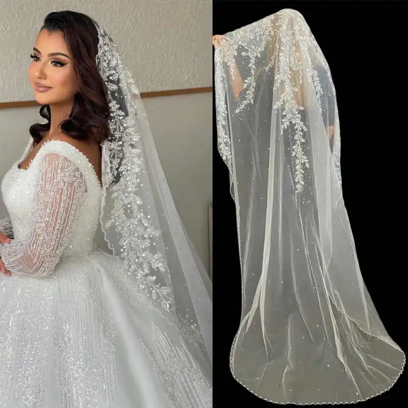 

Элегантная свадебная фата с цветочными пайетками, 3 метра, белая/цвета слоновой кости, с гребнем, бисером и бусинами, аксессуар для невесты