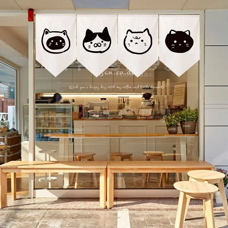 VIKAMA Simple Cat Triangle Flag Japanese Warm Curtain Coffee Shop Pet Shop Kitchen Partition Hanging Curtain Home Decoration