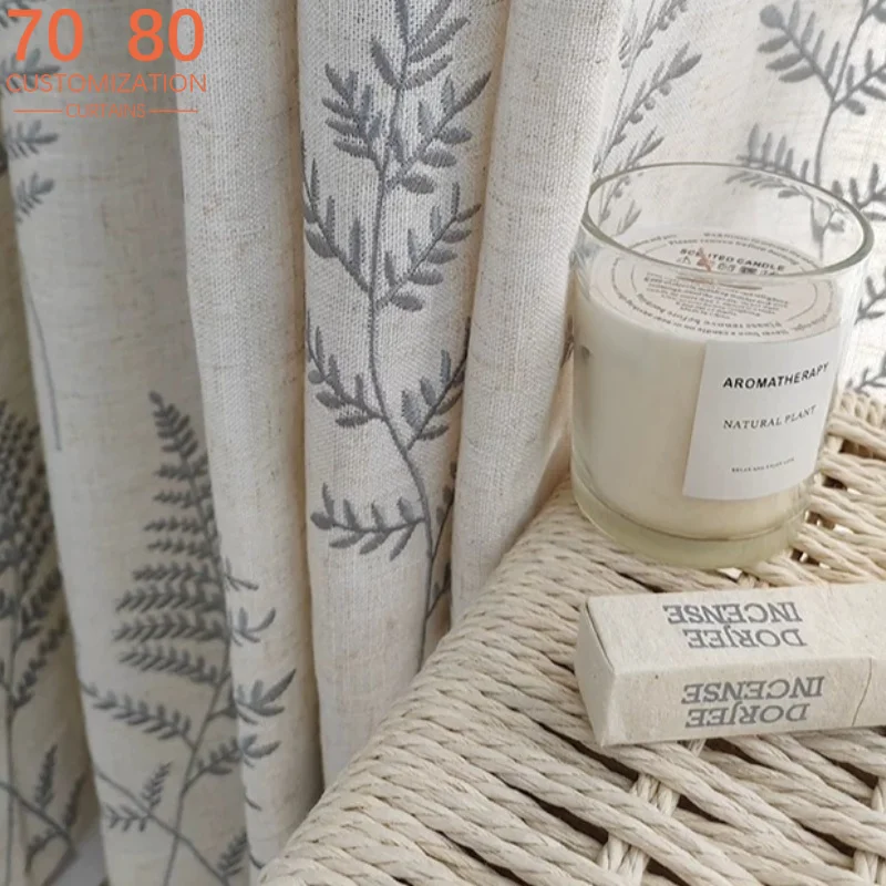 

Plant Embroidery Linen Screen Window Screen Curtains for Living Room Bedroom French Window Bay Window Balcony Customization