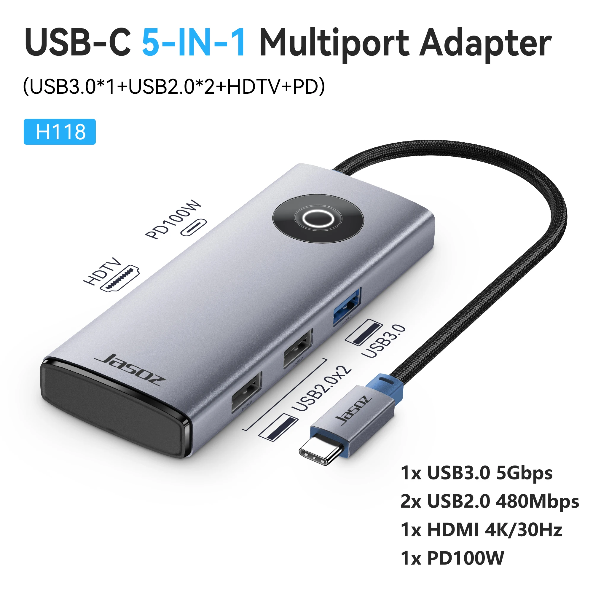 Jasoz 10-in-1 USB HUB Type-C naar HDMI 4K60Hz VGA USB3.0 SD/TF Gigabit RJ45 PD100W voor Windows Dell HP Laptop USB Docking Station