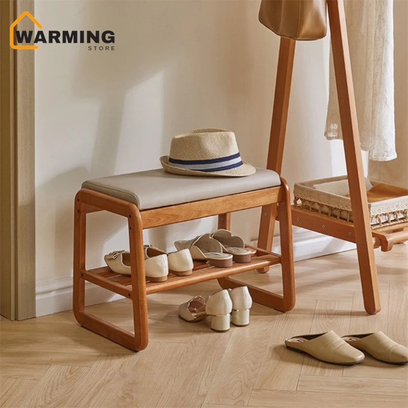 Warming Solid Wood Shoe Changing Stool At The Entrance Of House With A Simple Shoe Rack And Shoe Cabinet For Storage Hot Sale