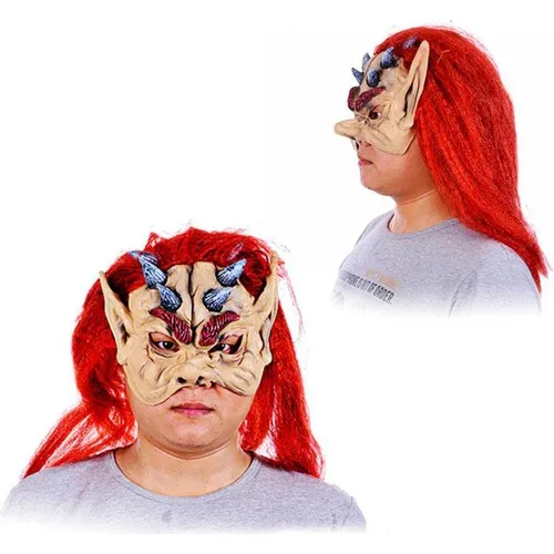 Aydınlı Red Hair Half Smiley Unicorn Latex Asterisk Viking Hobbit Mask