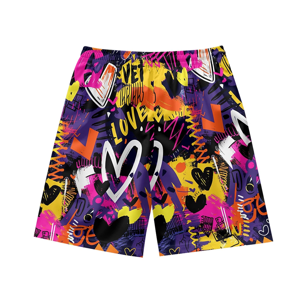 100% Polyester All Over Printing Custom Men's Shorts Summer Men Anime Shorts pantalones casuales Heart printing