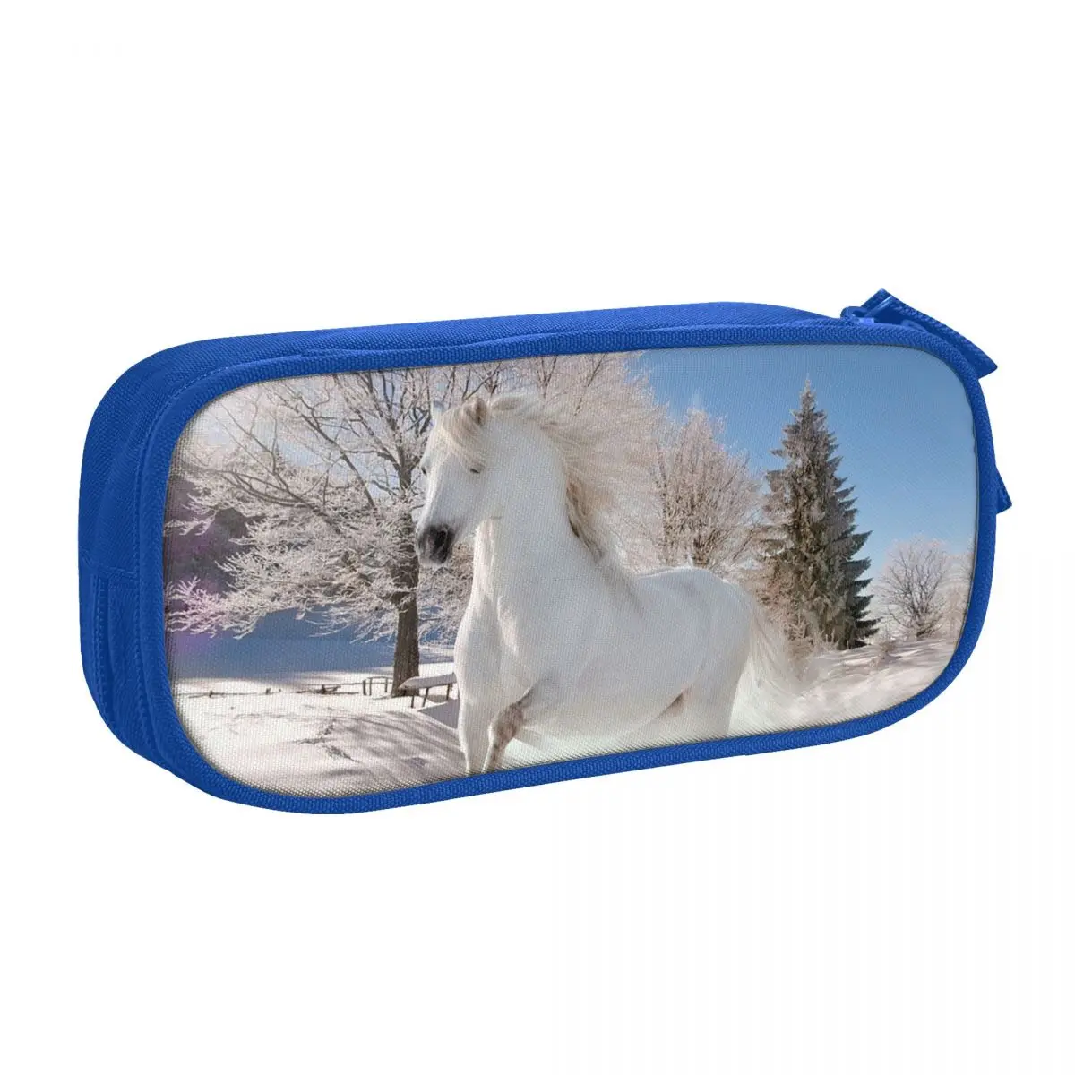 Estuche para lápices de caballo blanco, estuches para amantes de los animales galopantes, bolígrafo para estudiantes, bolsa de gran capacidad, regalo escolar para estudiantes, papelería