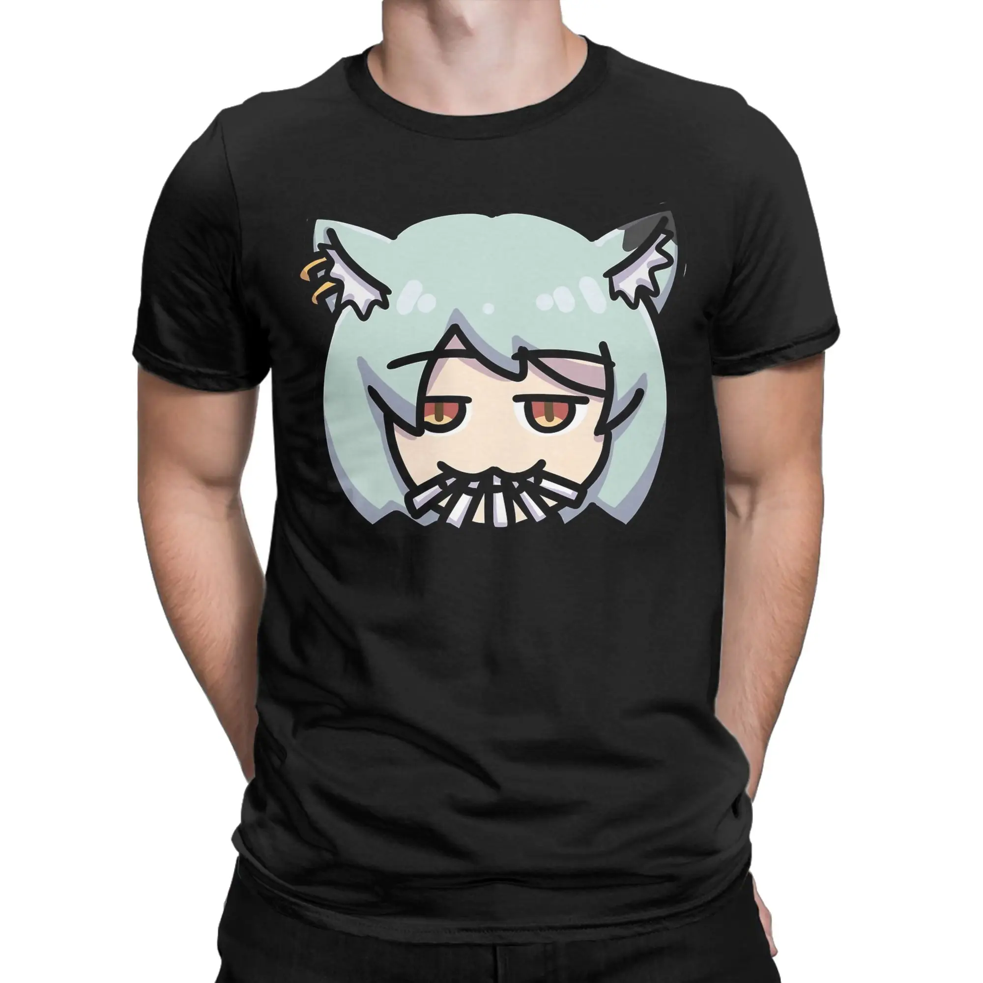 Chainsmoker Cat Yani Neko Anime Men's T Shirt  Awesome Tee Shirt Short Sleeve Crew Neck T-Shirts Cotton Birthday Present Tops