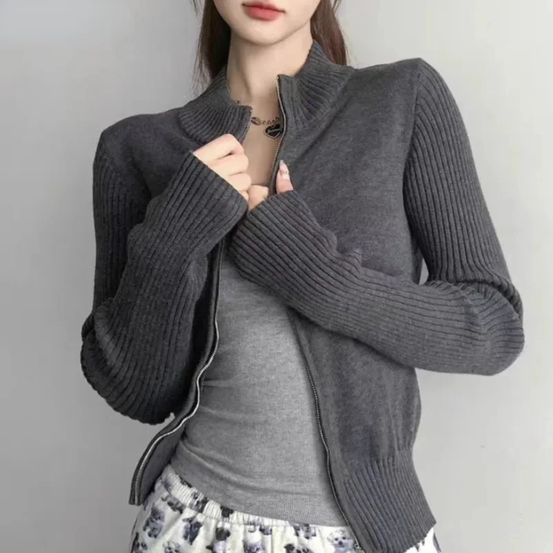 Zipper Cardigans for Women Slim Sexy Girls Cozy All-match European Style Chic Soft Кардиган Женский Autumn Winter Fashion Daily