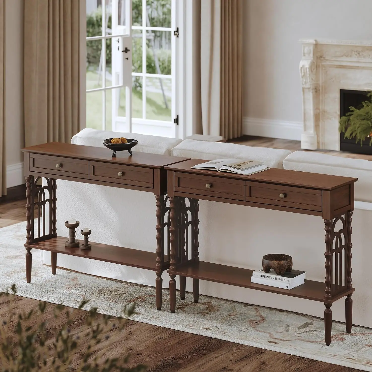 Gothic Arch Console Table with 2 Drawers, Easy Assembly, Customized