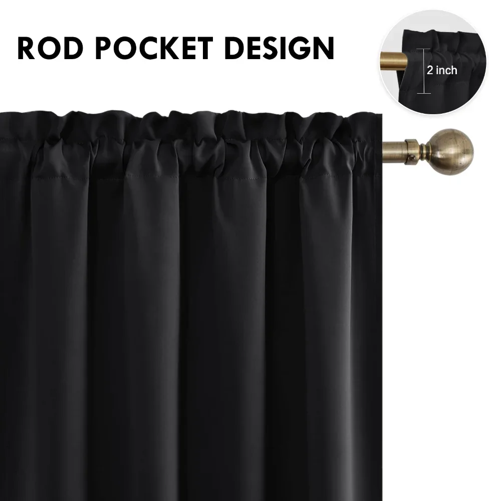 Valea Home Tende Oscuranti Corte Impermeabili 76x61 Cm - 2 Pannelli Con Tasca, Per Bagno E Cucina, Colore Nero