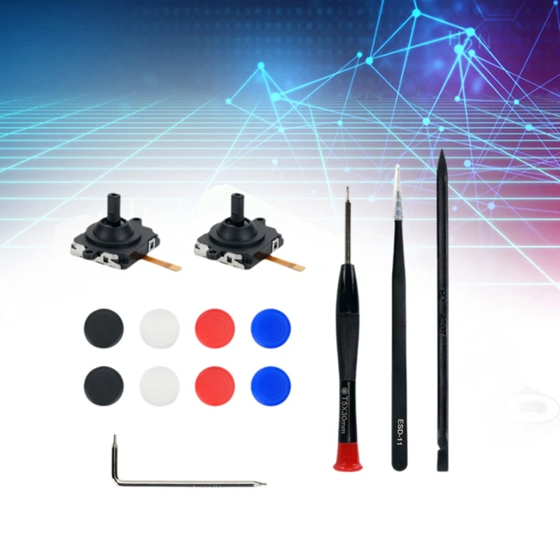 Reemplazo para Meta Quest 3 VR mango 3D Joysticks analógicos Thumb Stick con 8 piezas funda de silicona + herramienta de desmontaje
