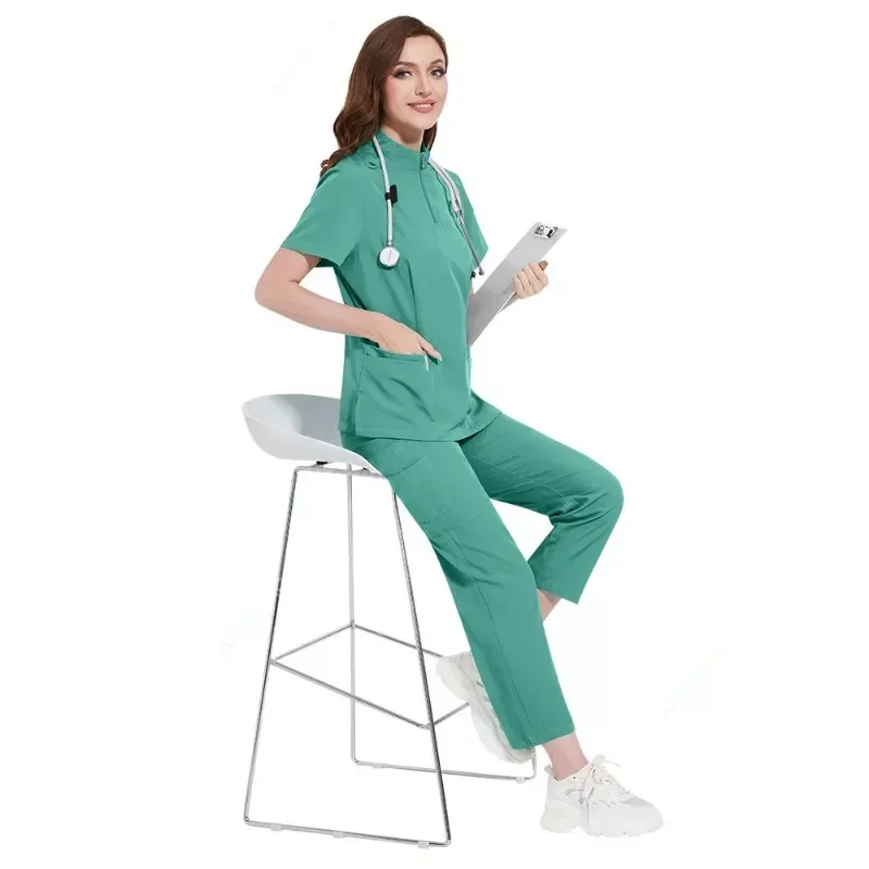 

Hospital Doctor Nursing Uniform Women Wholesale Casual Short Sleeved V-neck Jogger Suits Nurse Pharmacy Working Medical Uniforms