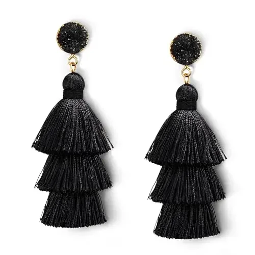 

Vintage Colorful Layered Tassel Stud Earrings Layered Resin Tassel Diamond Stud Earring for Women Mother's Day Birthday Gift