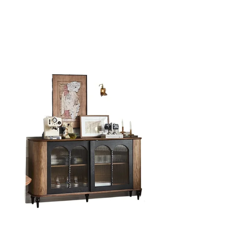 

Two-color curved glass side cabinet, locker, storage cabinet, entrance cabinet