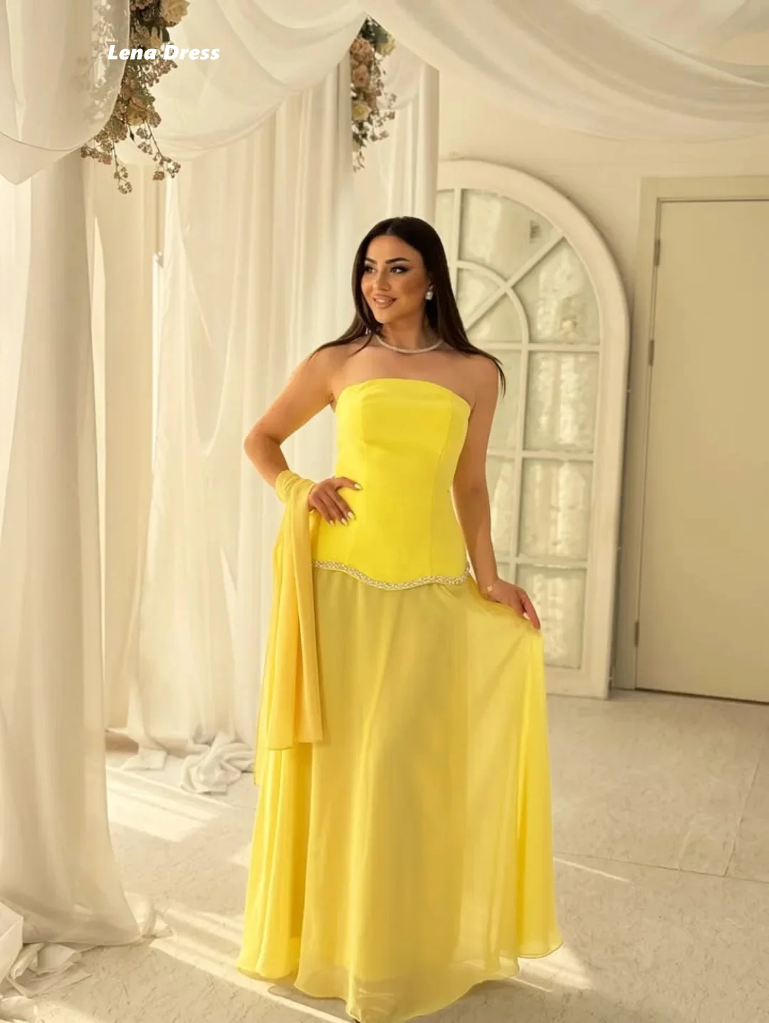 

Lena Shawl Woman Party Dresses for Special Occasions Chiffon Evening Gown Rhinestone Modest Prom Dress 2025 Custom Made Wedding