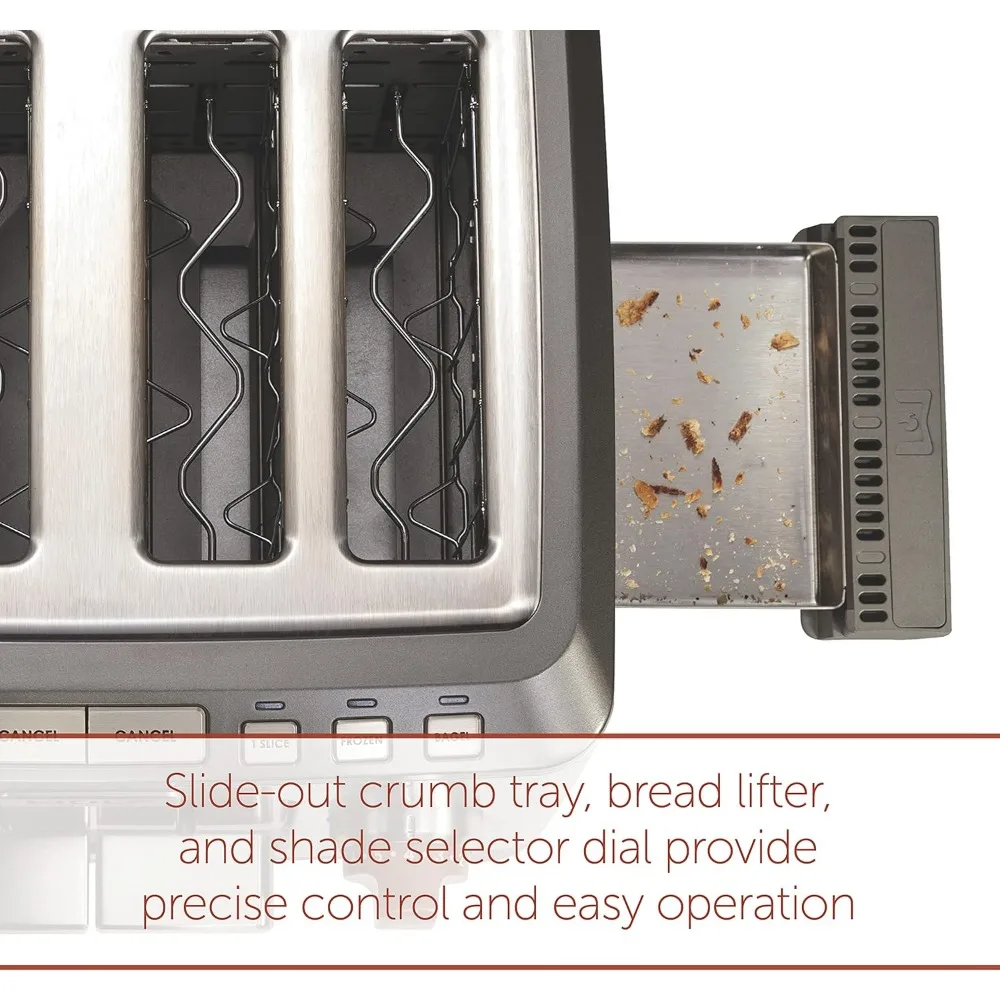 4-Slice Extra-Wide Slot Toaster with Shade Selector, Bagel and Defrost Settings, Red Knob, Stainless Steel (WGTR154S)