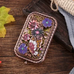 European Metal Mirror Portable Mirror Vintage Pocket Folding Double Sided Makeup Gift Embossed Craftsmanship