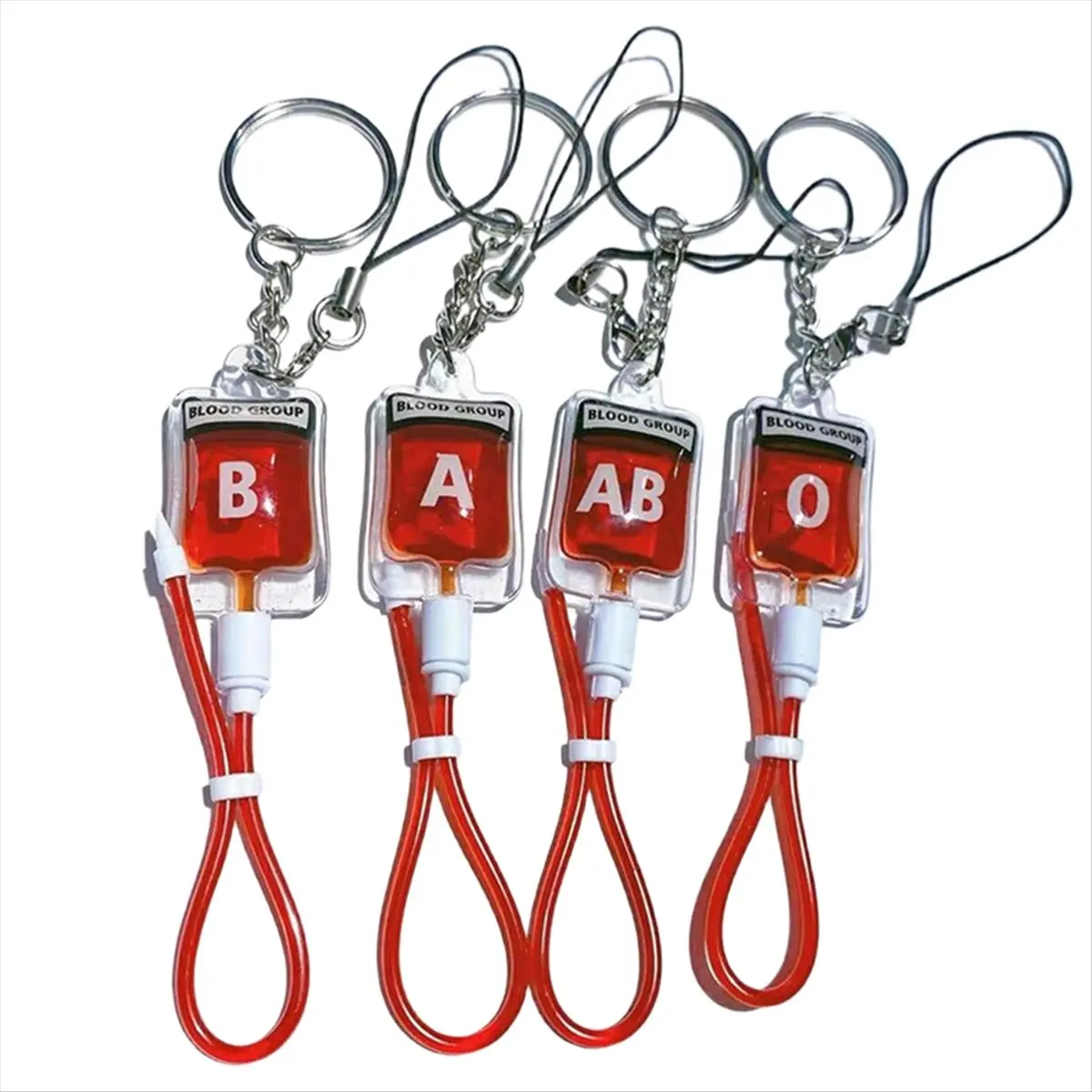 A77K 60 Pcs Blood Type O AB Plasma Pack Blood Bag PVC Pendant DIY Jewelry Making Gift Charm Keychain Accessory Keyring
