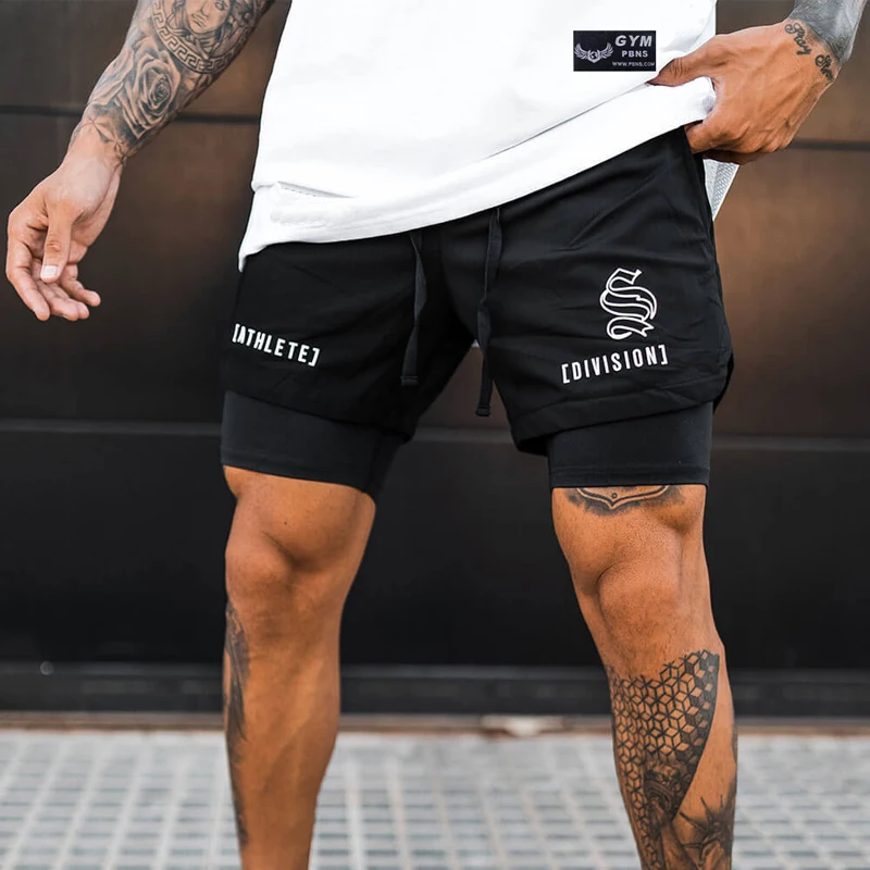 Double-layer fitness sports shorts Men\'s summer slim-fit quick-drying Breathable woven shorts Men\'s sweatpants training gym wear