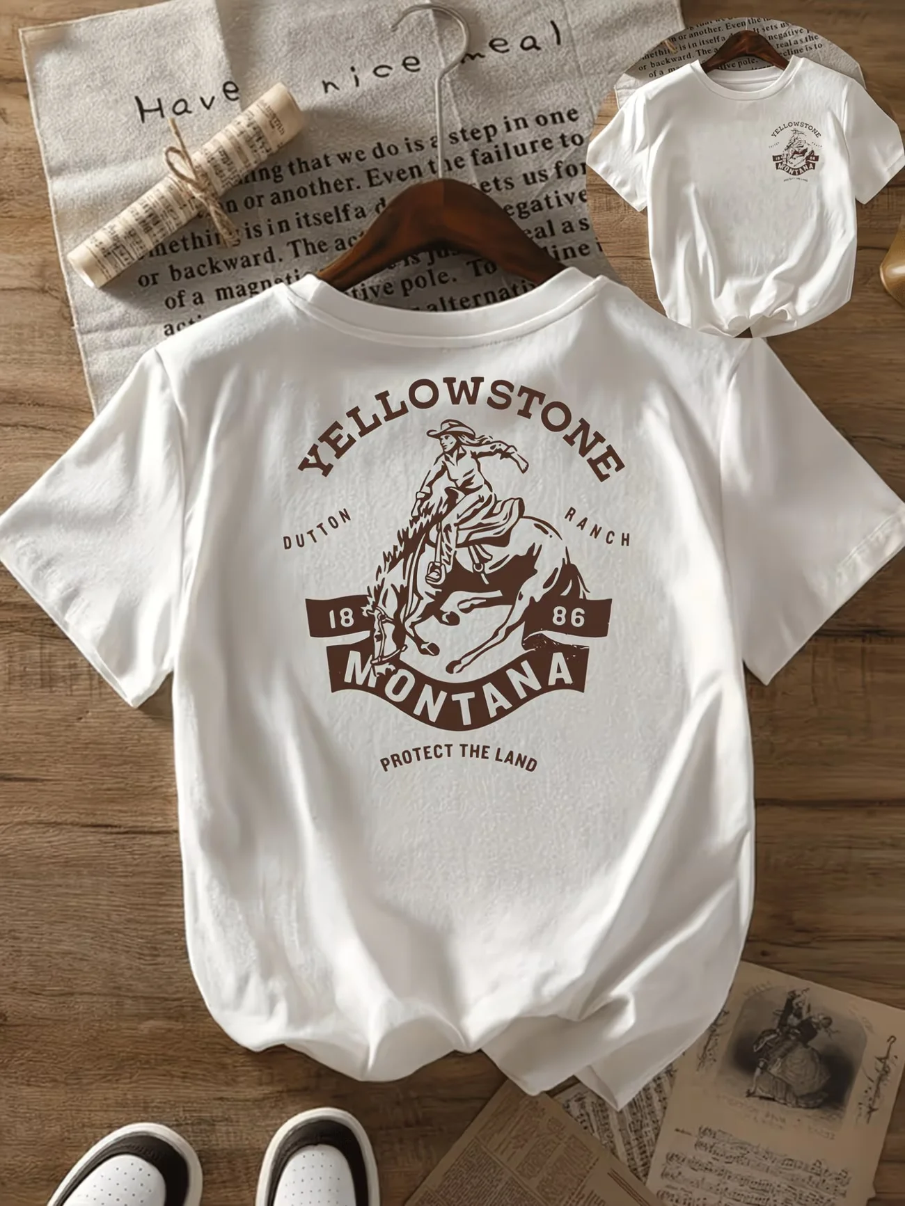 Yellowstone Montana T Shirt Women Retro Cowboy Graphic Tee Dutton Ranch Back Print Western Summer Loose Short Sleeve Top