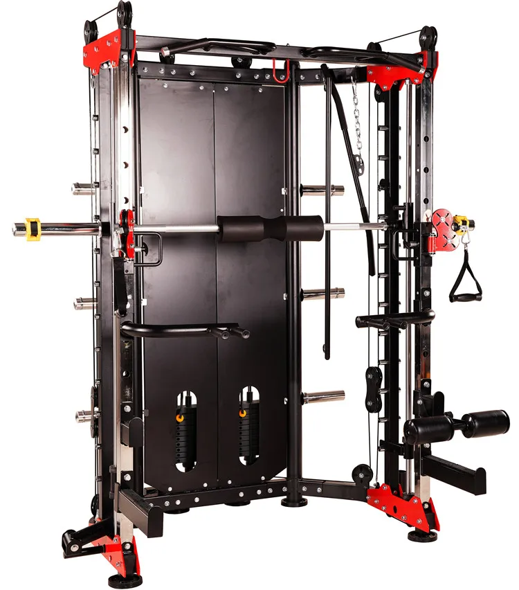 All-In-One Fitness Equipment Multi-Function Training Smith Power Rack With Cable Pulley And Weight Stack