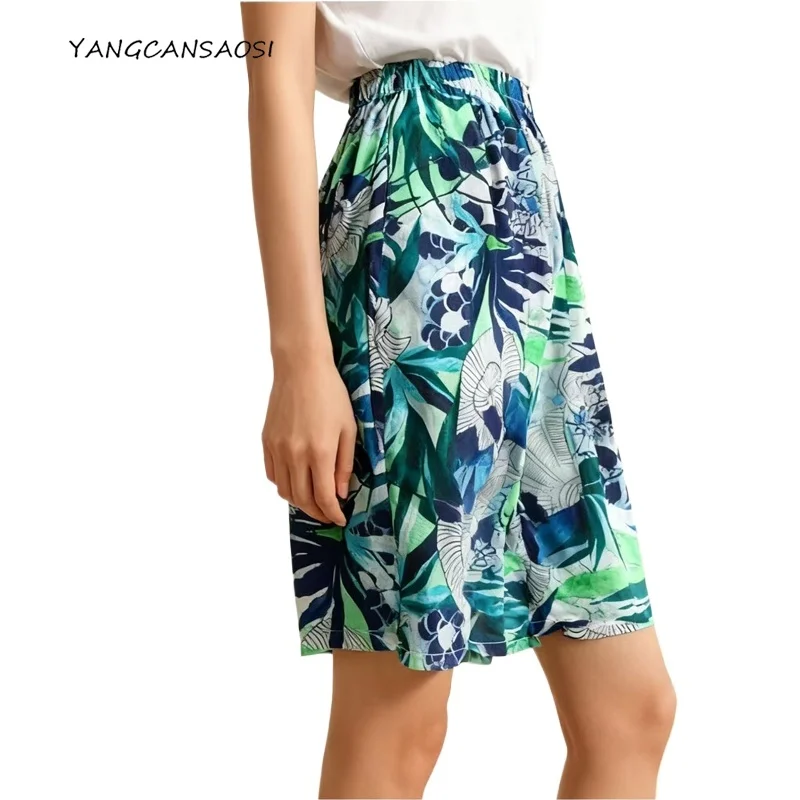 

2025 Women's Casual Summer New Non Splicing 100% Natural Mulberry Silk Crepe De Chine Elastic Waist Beach Pants Home Shorts