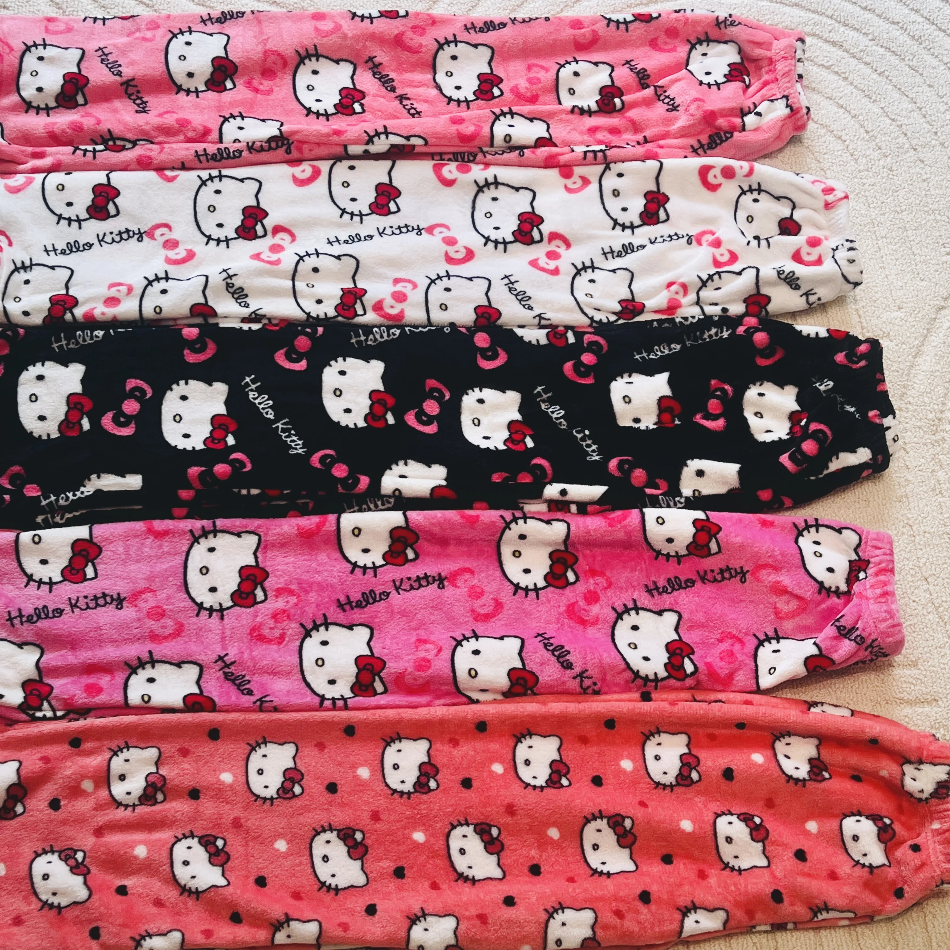 Cool Sanrio Halloween Hello Kitty Pumpkin Kt Cat Flannel Pajama Pants Women\'s Autumn Warm Casual Homewear Girl Graffiti Pant