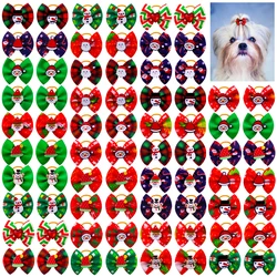 20Pcs Christmas Dog Hair Bows Dog Bowknot Pet Dog Headwear Grooming Samll Dog Bows Rubber Bands Pet Dog Cat Dog Supplies