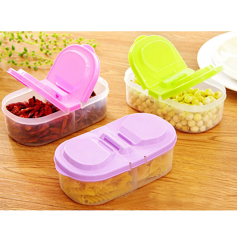 

4pcs Double Compartments Kitchen Storage Box with Lid Sealed Plastic Crisper Refrigerator Food Container ( Color)