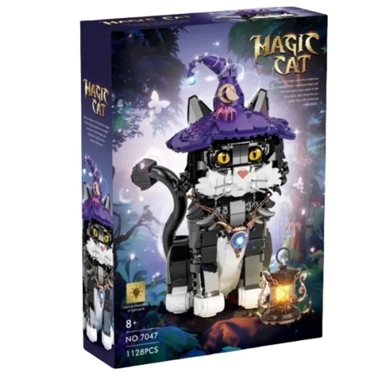 MOC Magic Cat Building Blocks With Magic Lights And Hats Eyes Can Change Color Assembe Model Collector Set For Christmas Gift