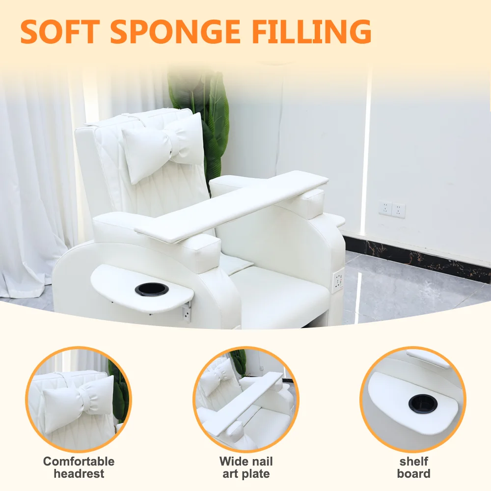 เก้าอี้ทำเล็บเท้าสปาสีขาวขายส่ง ไม่ต้องใช้น้ำประปา สำหรับทำเล็บมือและเล็บเท้า