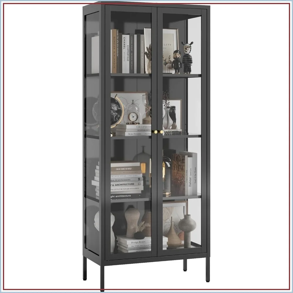 UNICOLY Glass Display Cabinet 4-Tier with Glass Doors