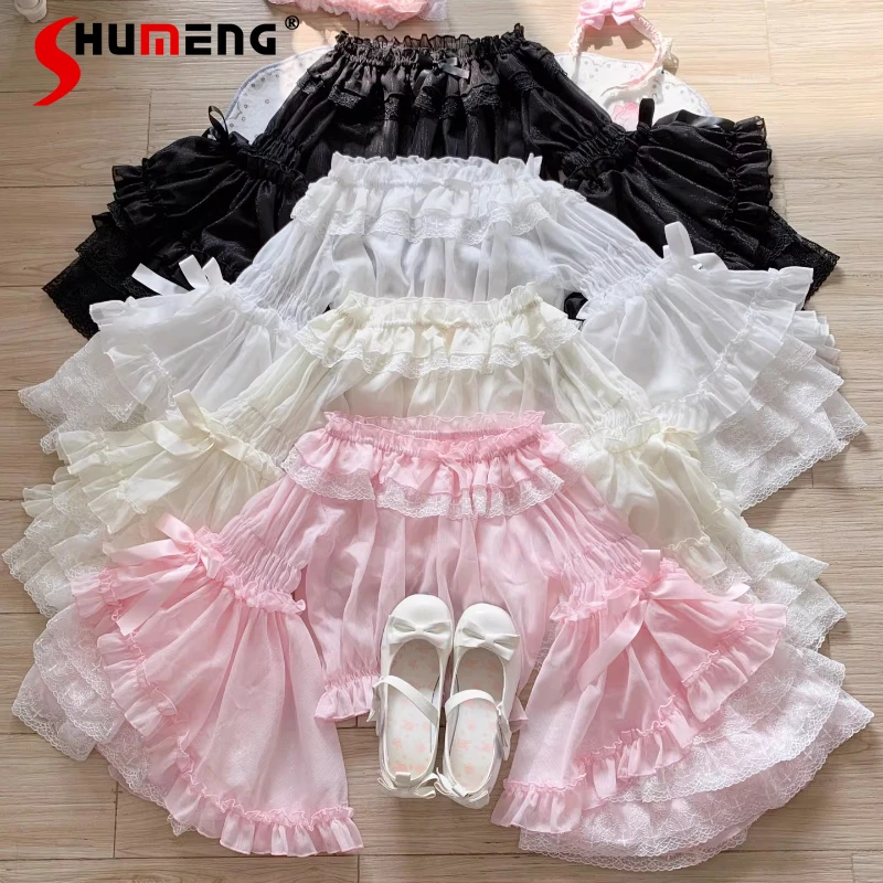 

Sweet Princess Lolita Inner Crop Top Lace Flare Sleeve Off The Shoulder Long Sleeves Blouse Women's 2026 Spring Summer Shirt