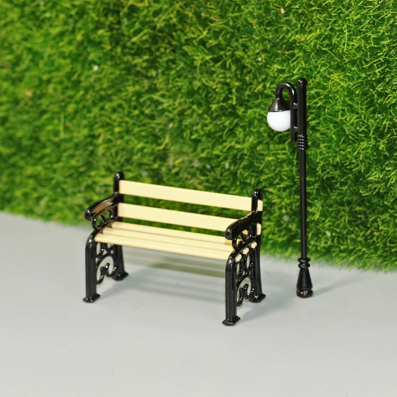 1/12 Dollhouse Miniature Accessories Mini Park Chair Street Lamp Set Model Simulation Toys