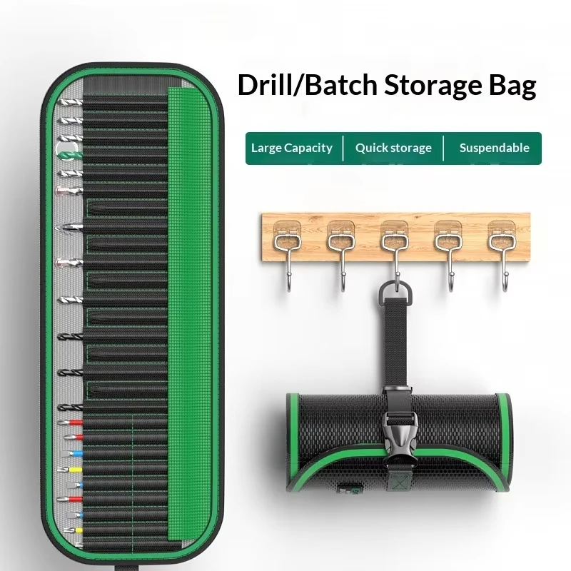 Portable Roll Up Tool Bag for Drill and Screwdriver Bits Made with Waterproof Oxford Cloth and Structured Elastic Compartments