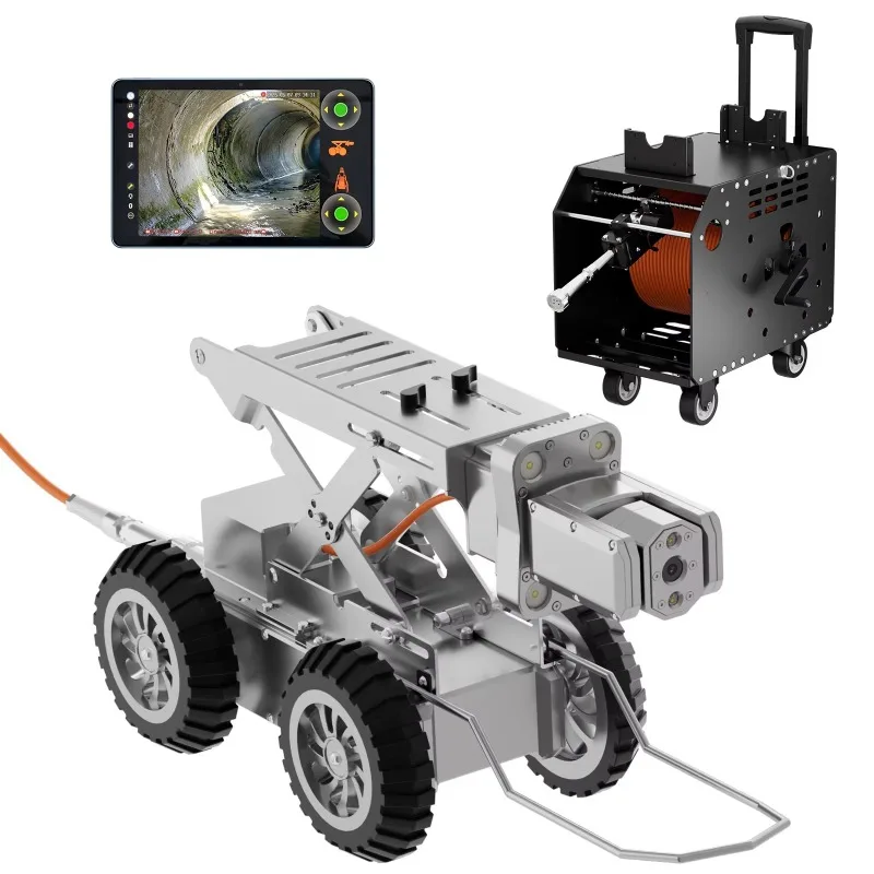 100m Sewer Pipe Inspection Crawler Robot, 2MP Front & Rear Dual Cameras, IP68 Waterproof Sewer Inspection Robot