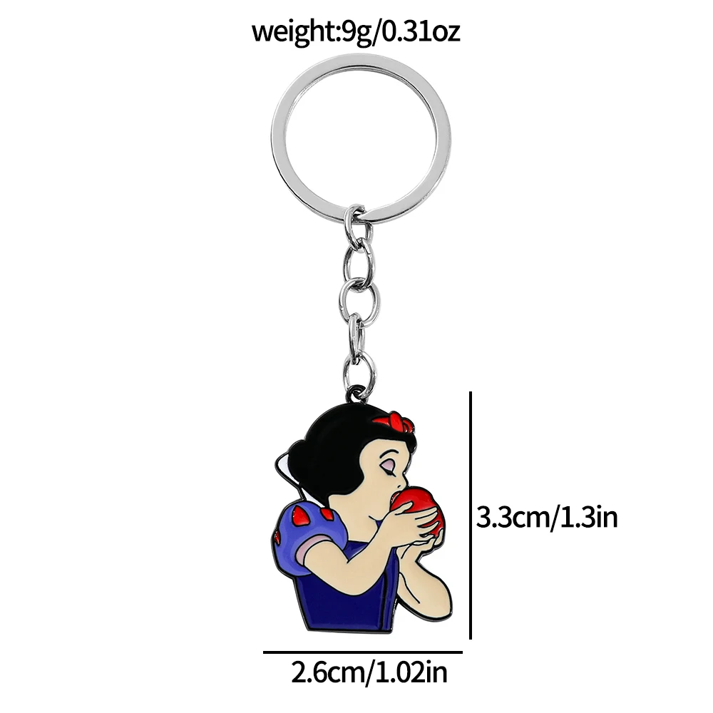 Disney White Snow Princess Anime Cartoon Metal Keychain for Women And Girls Car Key Chain Key Ring Holder Gift