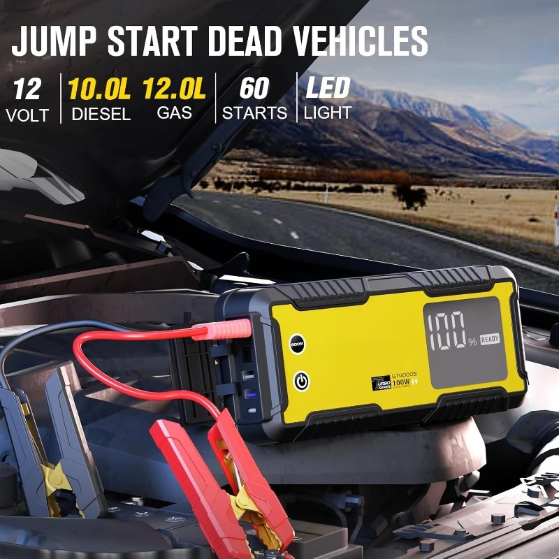 GT4000S Jump Starter 4000A Car Jumper Starter (Up to 10L Diesel 12L Gas Engines), 100W Fast-Charging Lithium Jump Box