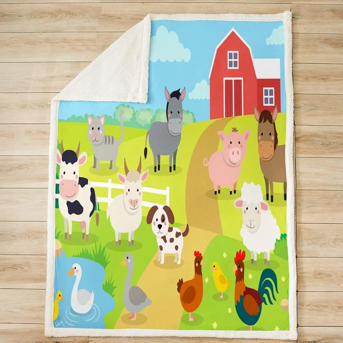 Farm Animal Sherpa Blanket Pig Dog Cow Goat Duck Fleece Throw Blanket for Bed Sofa Couch Kids Ultra Soft Rustic