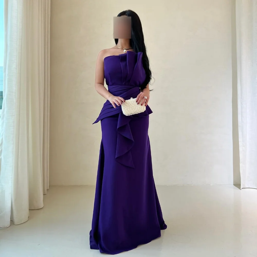 Customized High Quality Fashion Jersey Pleat Ruched Draped Straight Strapless Long Dresses Bespoke Occasion Dresses Classic