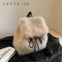 LEFTSIDE Soft Faux Fur Small Solid Color Backpacks for Women 2024 Y2K Winter Trend Korean Fashion Back Pack Trend Warm Backpack