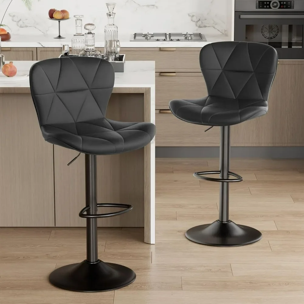 

Bar Stools, Modern Faux Leather Adjustable Swivel Barstools, Back and Footrest for Kitchen Island, Counter Height Chairs